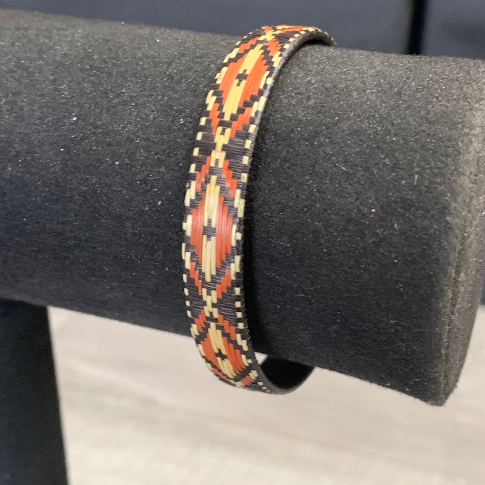 Woven Horsehair Bracelet Geometric Diamond Pattern Earth Tones Boho 6 Inch